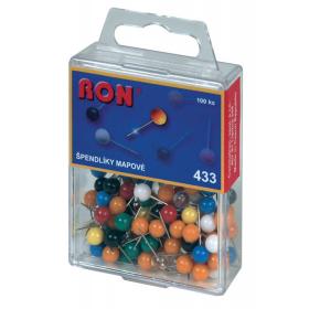 Špendlíky mapové RON  -  kuličky / 100 ks / barevný mix