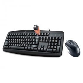 Genius KM-200, sada klávesnice s drátovou optickou myší, US, klasická, drátová (USB), černá
