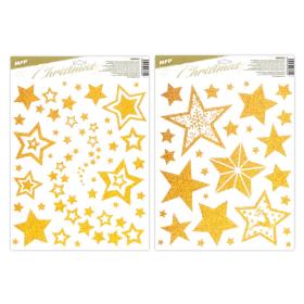 Okenní fólie Glitr - mix zlaté hvězdy / 30 x 42 cm