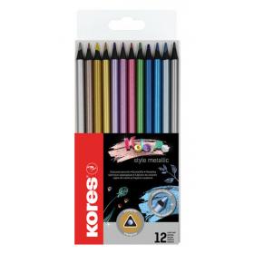 Pastelky trojhranné Kores METALLIC - 12 barev