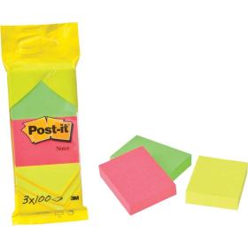 Samolepicí bločky Post-it - 51 mm x 38 mm / 3 x 100 lístků neon