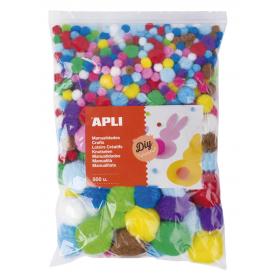 Doplňky APLI - samolepicí Pom Pom kluičky / Jumbo / mix velikostí a barev / 500 ks
