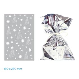 Vánoční celofánový sáček - stříbrné stroměčky / 16 x 25 cm