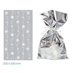 Vánoční celofánový sáček - stříbrné vločky / 20 x 35 cm