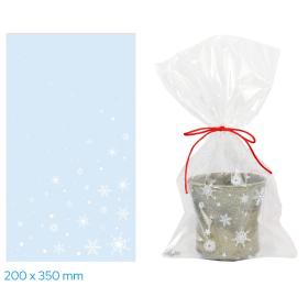 Vánoční celofánový sáček - transparentní vločky a hvězdičky / 20 x 35 cm