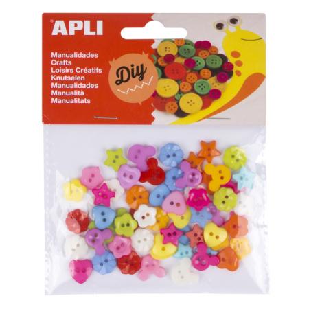 Barevné knoflíky APLI plastové / mix motivů / 60 ks