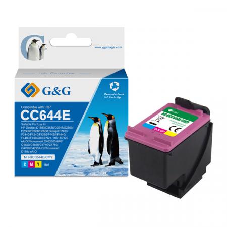 G&G kompatibilní ink s CC644EE, HP 300XL, black, 18ml, ml NH-RC644C/M/Y, pro HP Deskjet D1660, Deskjet D1663, D2500, D2530, D2545