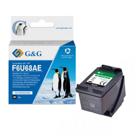 G&G kompatibilní ink s F6U68AE, HP 302XL, black, 18ml, ml NH-R302XLBK, pro HP Deskjet 1110, 2130, 3630, 3632