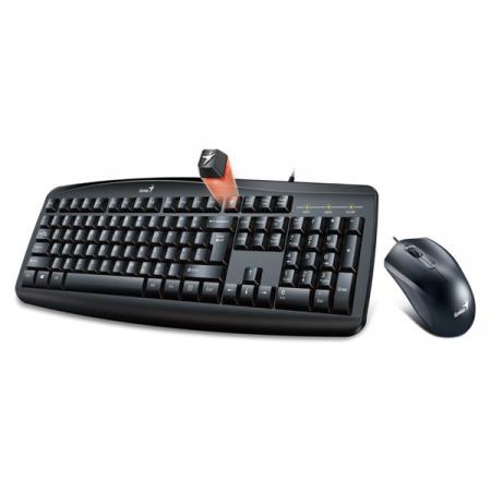 Genius KM-200, sada klávesnice s drátovou optickou myší, US, klasická, drátová (USB), černá