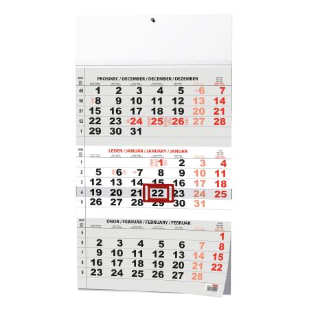 Kalendář nástěnný pracovní - tříměsíční šedý / BNC0