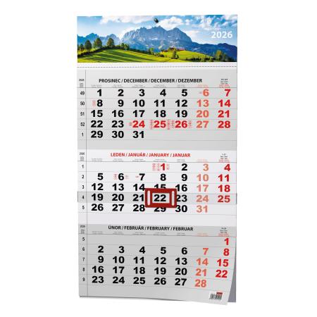 Kalendář nástěnný pracovní - tříměsíční šedý Příroda / BNC7