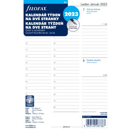 Náhradní vložky do diářů Filofax - kalendář A5 2019 týden / 2 strany