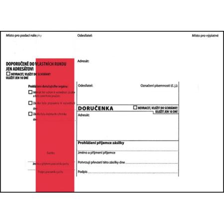 Obálky B6 s doručenkou, vytrhovací okénko - s červeným pruhem / 1000 ks