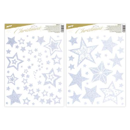 Okenní fólie Glitr - mix stříbrné hvězdy / 30 x 42 cm