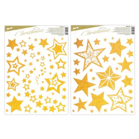 Okenní fólie Glitr - mix zlaté hvězdy / 30 x 42 cm