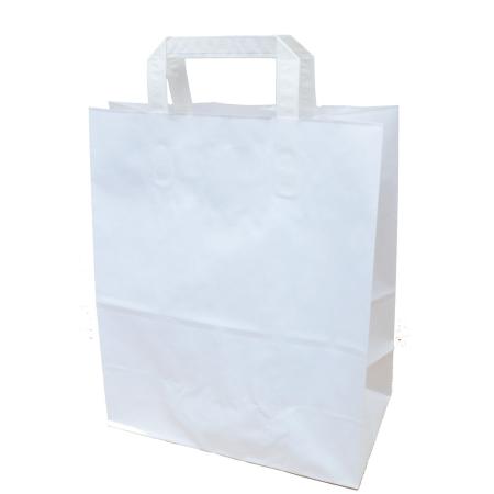 Papírová taška KRAFT s plochým uchem / bílá / 26x14x32cm