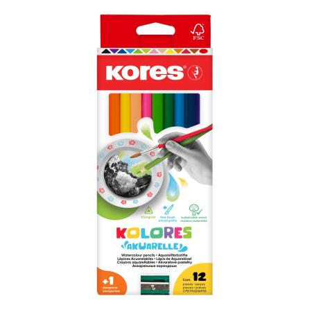 Pastelky trojhranné Kores akvarelové  -  12 barev