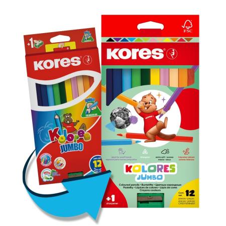 Pastelky trojhranné Kores - jumbo / 12 barev