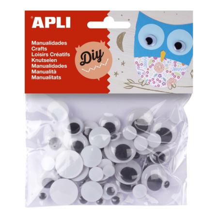 Dekorační pohyblivé oči APLI kulaté / nelepící / černé / 75 ks