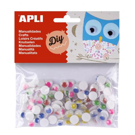Pohyblivé oči APLI kulaté / samolepicí / mix barev / 100 ks