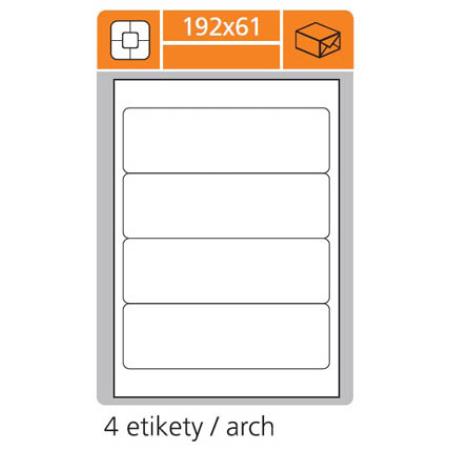 Print etikety A4 pro laserový a inkoustový tisk - 192 x 61 mm  (4 etikety / arch )  vhodné na pořadače hřbet 7 cm