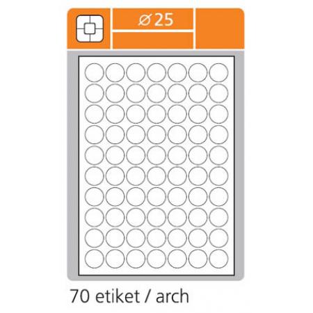 Print etikety A4 pro laserový a inkoustový tisk - kulaté průměr 25 mm ( 70 etiket / arch)