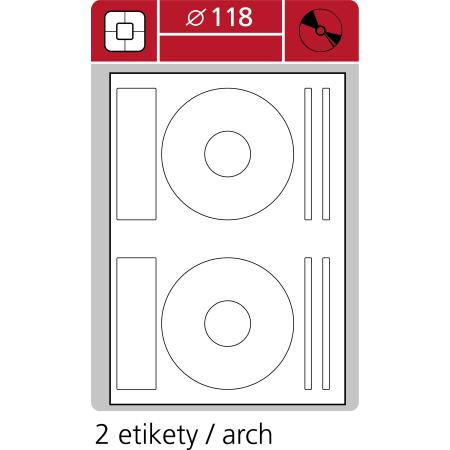 Print etikety A4 pro laserový a inkoustový tisk - průměr 118 mm (2 etikety / arch)  na CD