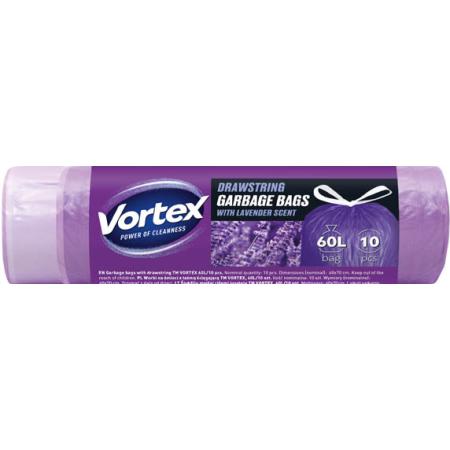 Pytle do koše Vortex stahovací - 60x70 cm / 60l / 10ks / s vůní levandule