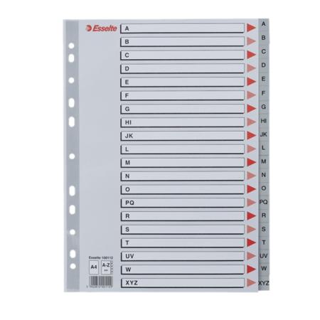 Rozdružovač A4 plastový šedý Esselte  -  A - Z
