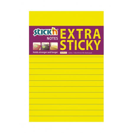 Samolepicí bločky Stick´n by Hopax Extra Sticky - 101 x 150 mm / linka / 90 lístků / neonová žlutá