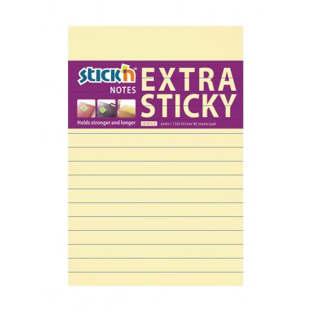 Samolepicí bločky Stick´n by Hopax Extra Sticky - 101 x 150 mm / linka / 90 lístků / pastelová žlutá