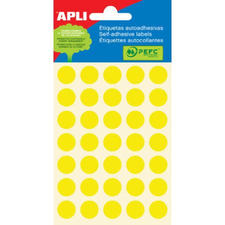 Samolepicí kolečka APLI barevná - ø 13 mm / 175 etiket / žlutá
