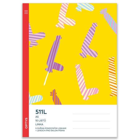 Sešit školní  511 - 2 pomocné linky + lenochod pro sklon písma 10 listů