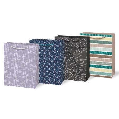 Taška dárková papírová - mix geometrické vzory / 19 x 25 x 9 cm