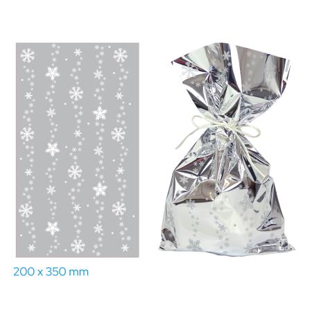 Vánoční celofánový sáček - stříbrné vločky / 20 x 35 cm