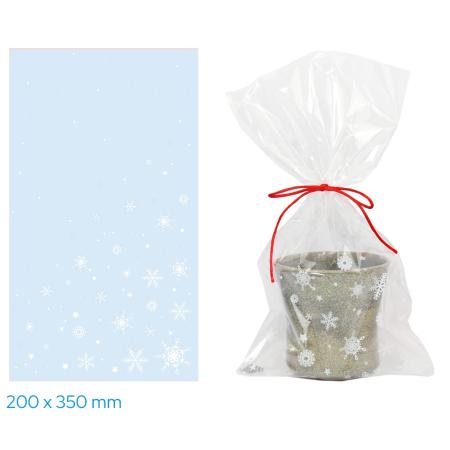 Vánoční celofánový sáček - transparentní vločky a hvězdičky / 20 x 35 cm