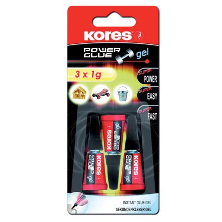 Vteřinová lepidla Kores -  Power Glue gel 3 x 1g