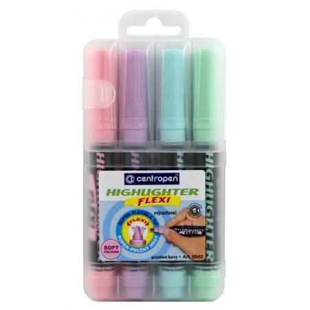 Zvýrazňovače Centropen 8542 Flexi Soft - sada 4 ks / pastelové barvy